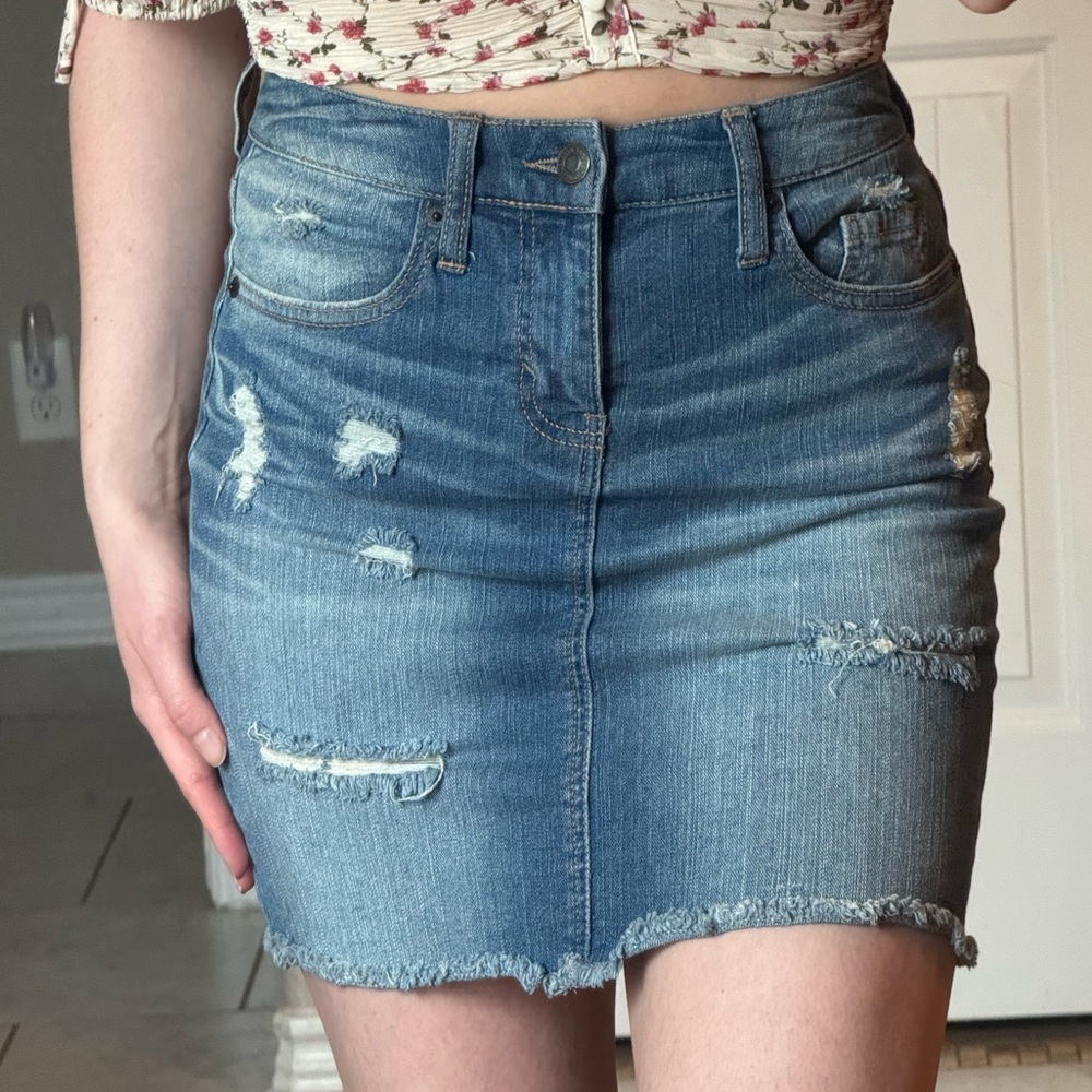 Distressed Denim Mini Skirt
